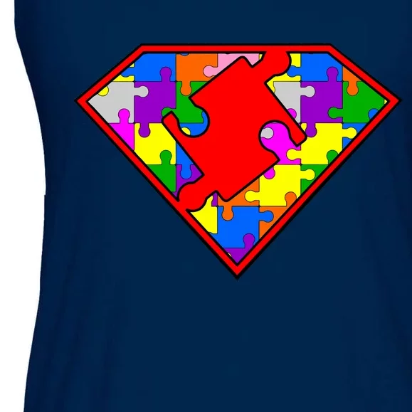 Autism Superhero Puzzle Crest Ladies Essential Flowy Tank