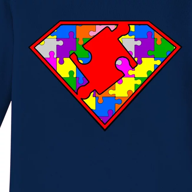 Autism Superhero Puzzle Crest Baby Long Sleeve Bodysuit