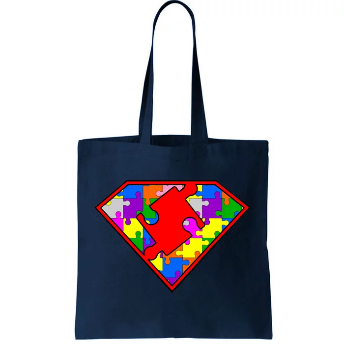 Autism Superhero Puzzle Crest Tote Bag