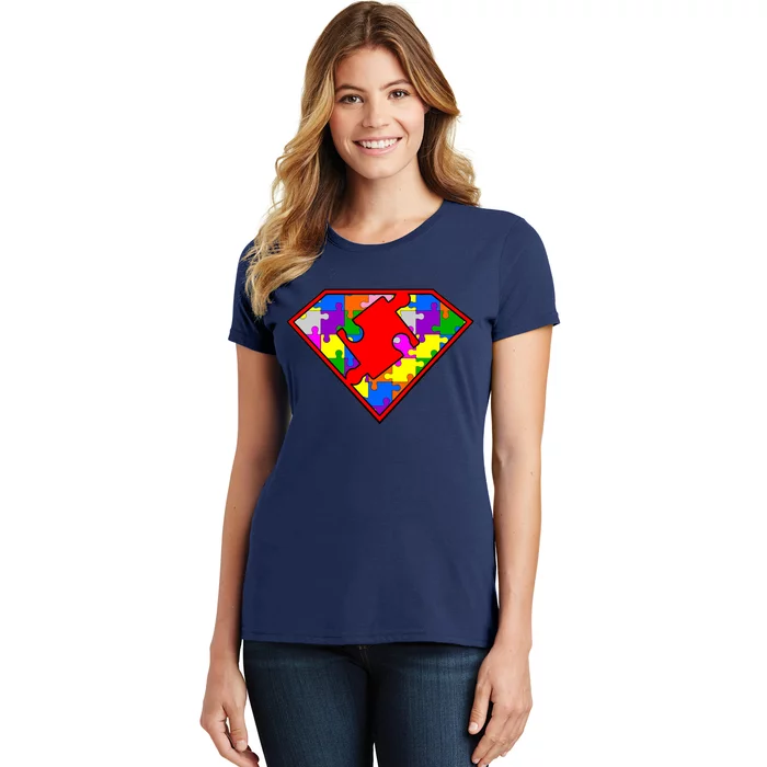 Autism Superhero Puzzle Crest Women's T-Shirt