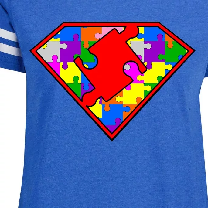 Autism Superhero Puzzle Crest Enza Ladies Jersey Football T-Shirt