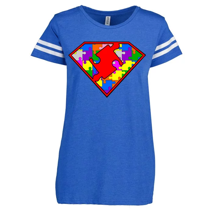 Autism Superhero Puzzle Crest Enza Ladies Jersey Football T-Shirt