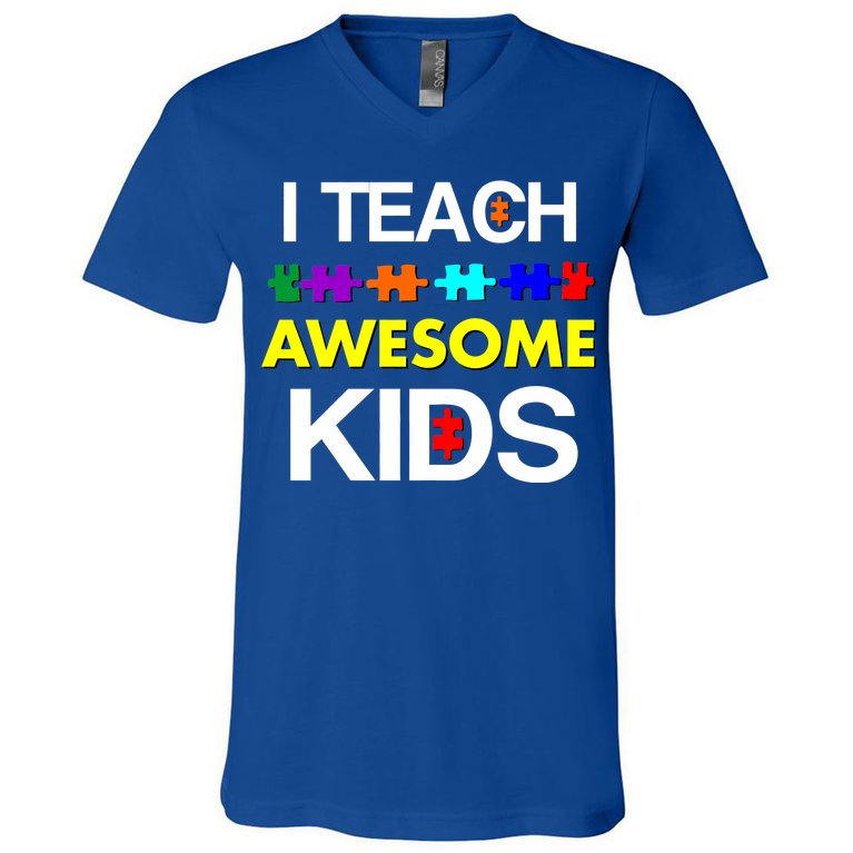 Autism Teacher I Teach Awesome Kids V-Neck T-Shirt