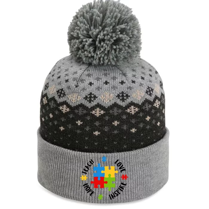 Autism Teacher Teach Love Hope Inspire The Baniff Cuffed Pom Beanie