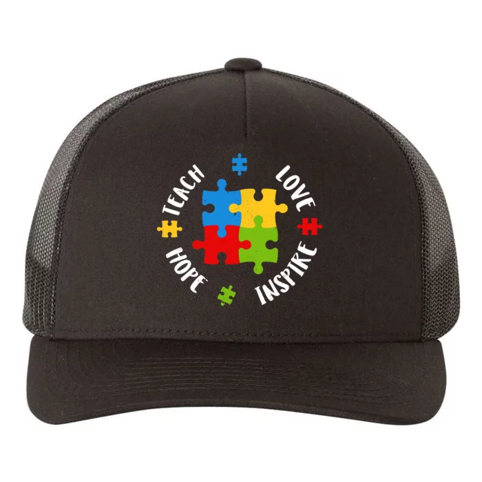 Autism Teacher Teach Love Hope Inspire Yupoong Adult 5-Panel Trucker Hat