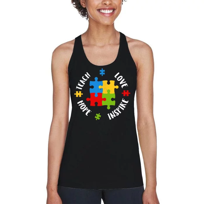 Autism Teacher Teach Love Hope Inspire Women's Racerback Tank