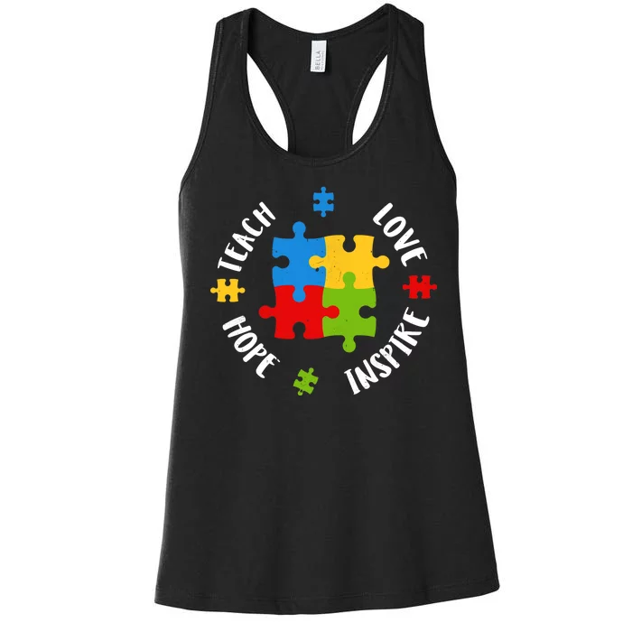 Autism Teacher Teach Love Hope Inspire Women's Racerback Tank