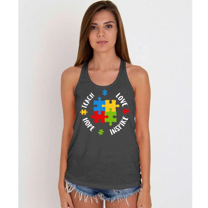 Autism Teacher Teach Love Hope Inspire Women's Knotted Racerback Tank