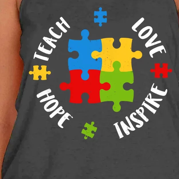 Autism Teacher Teach Love Hope Inspire Women's Knotted Racerback Tank