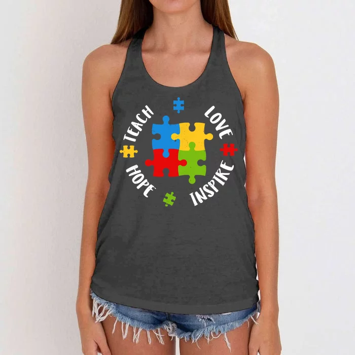 Autism Teacher Teach Love Hope Inspire Women's Knotted Racerback Tank