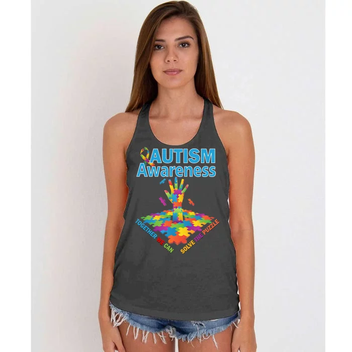 Autism Together We Can Solve The Puzzle Women's Knotted Racerback Tank