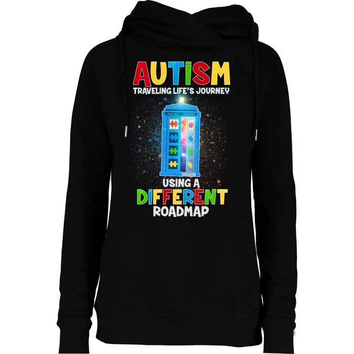 Autism Using a Different Road Map Womens Funnel Neck Pullover Hood