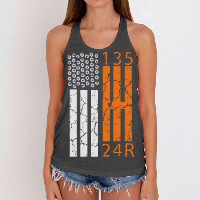 Auto Racing Mechanic Manual USA Flag Women's Knotted Racerback Tank