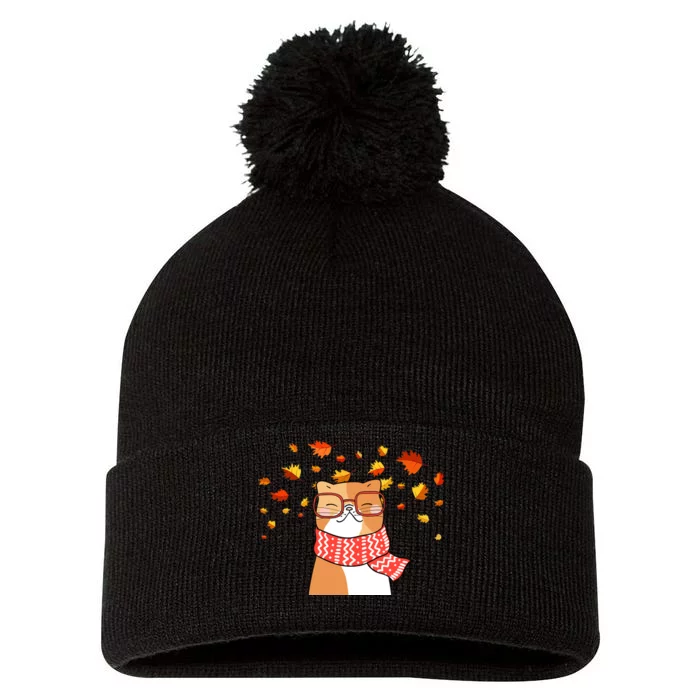 Autumn Cat Fall Season Pom Pom 12in Knit Beanie