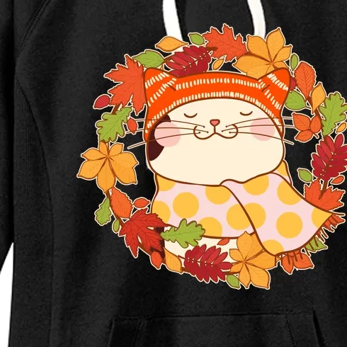 Autumn Cat Wreath Women's Fleece Hoodie