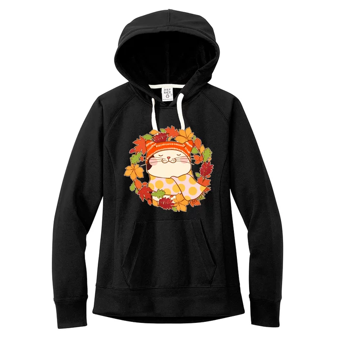 Autumn Cat Wreath Women's Fleece Hoodie