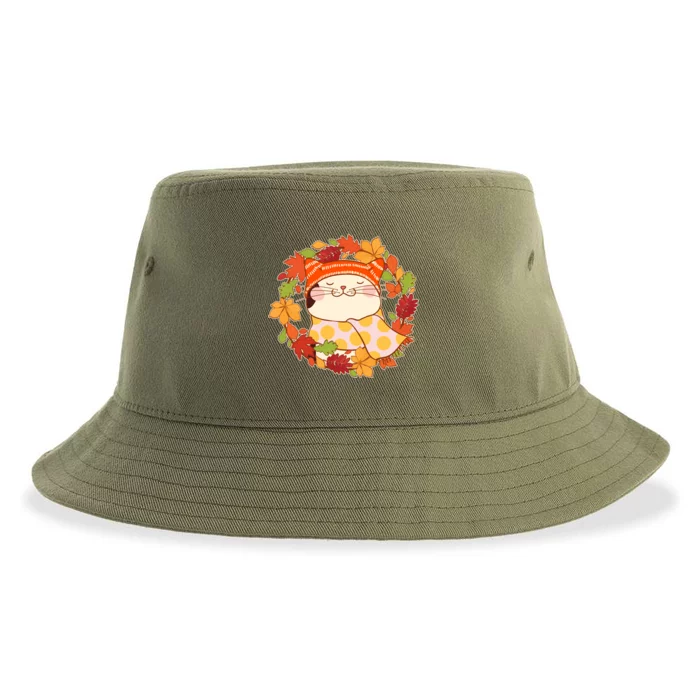 Autumn Cat Wreath Sustainable Bucket Hat