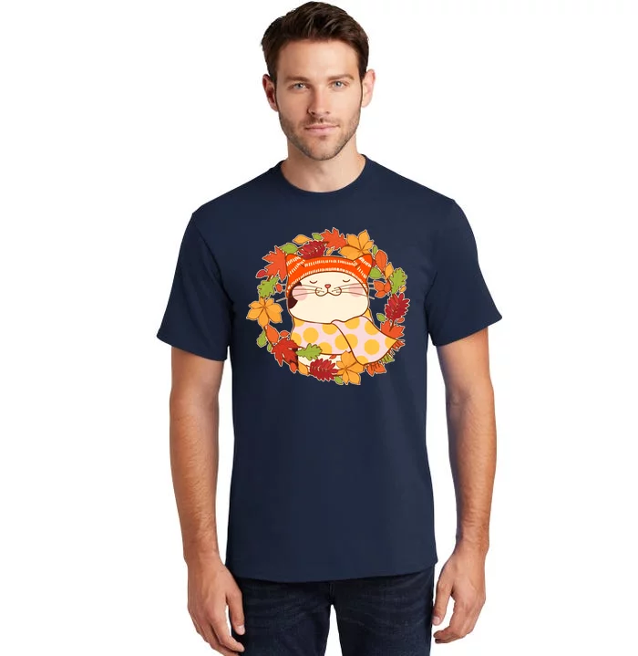 Autumn Cat Wreath Tall T-Shirt