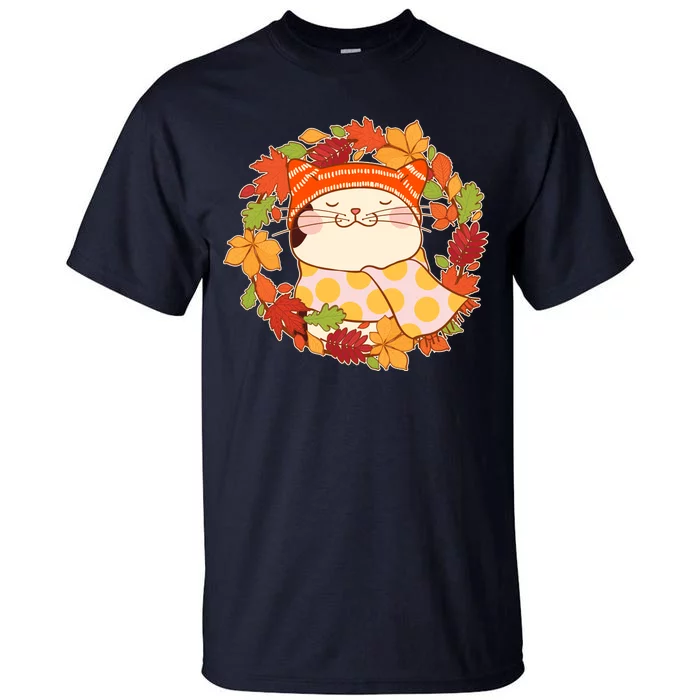 Autumn Cat Wreath Tall T-Shirt