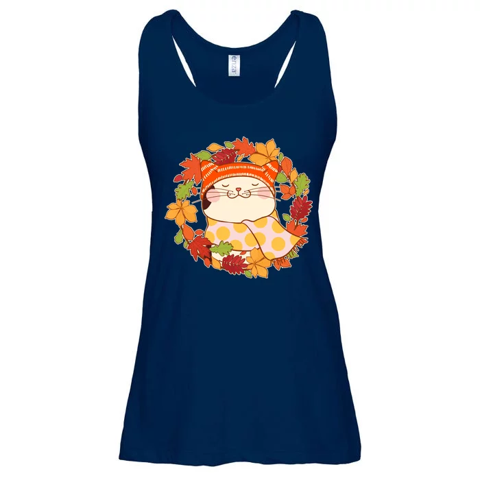 Autumn Cat Wreath Ladies Essential Flowy Tank