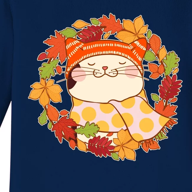 Autumn Cat Wreath Baby Long Sleeve Bodysuit