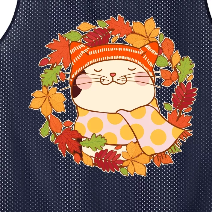 Autumn Cat Wreath Mesh Reversible Basketball Jersey Tank