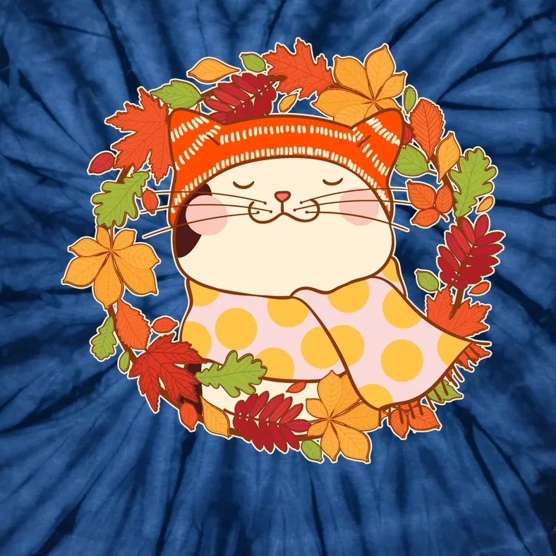 Autumn Cat Wreath Tie-Dye T-Shirt