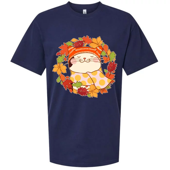 Autumn Cat Wreath Sueded Cloud Jersey T-Shirt