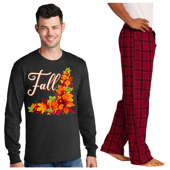 Autumn Fall Leaves Corner Design Long Sleeve Pajama Set