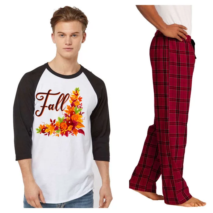 Autumn Fall Leaves Corner Design Raglan Sleeve Pajama Set