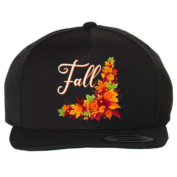 Autumn Fall Leaves Corner Design Wool Snapback Cap