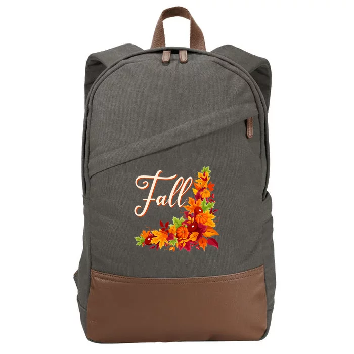 Autumn Fall Leaves Corner Design Cotton Canvas Backpack