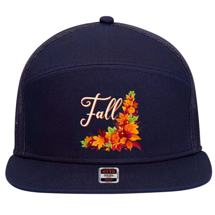 Autumn Fall Leaves Corner Design 7 Panel Mesh Trucker Snapback Hat