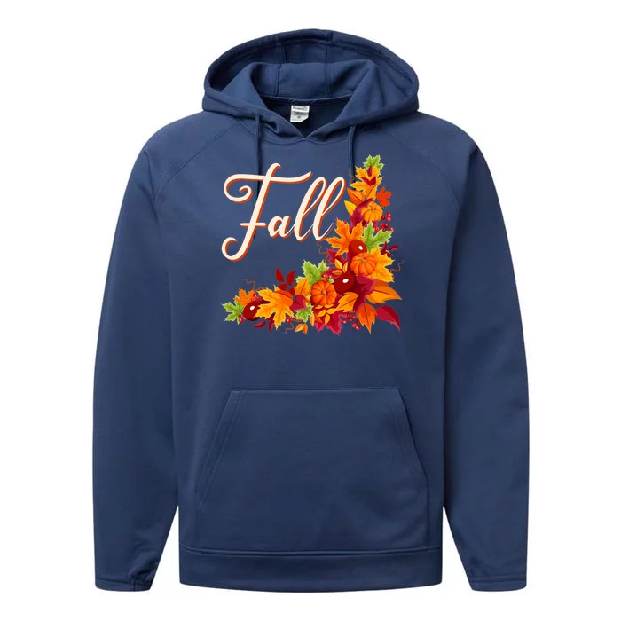 Autumn Fall Leaves Corner Design Performance Fleece Hoodie