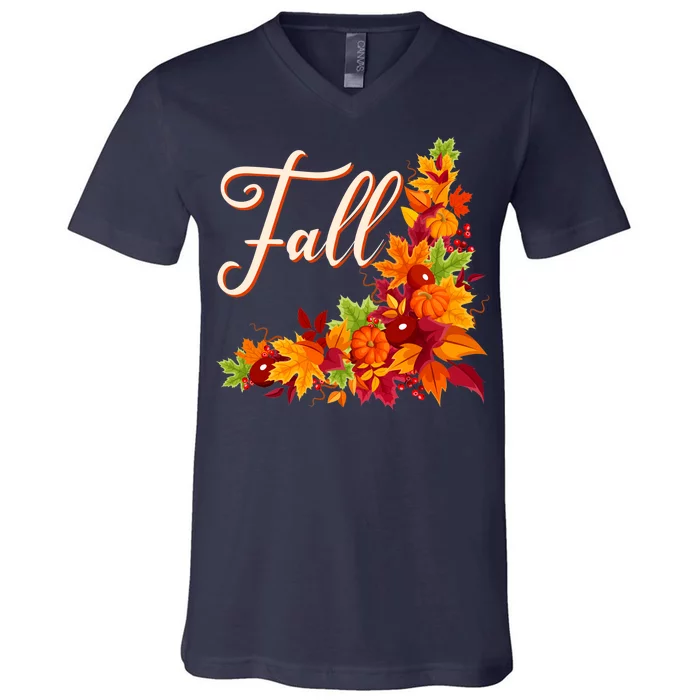 Autumn Fall Leaves Corner Design V-Neck T-Shirt