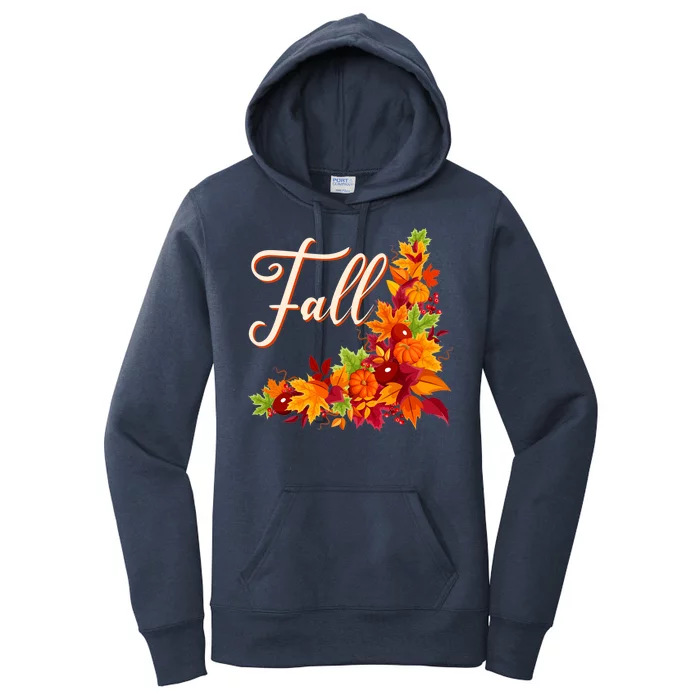 Autumn Fall Leaves Corner Design Women's Pullover Hoodie