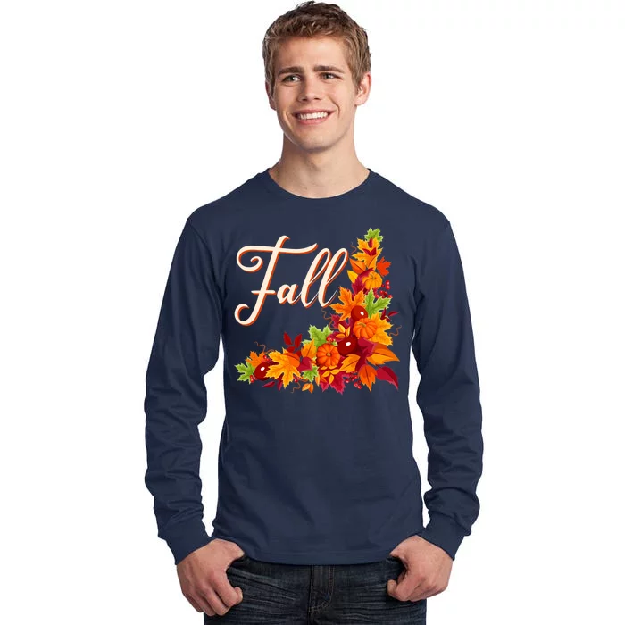 Autumn Fall Leaves Corner Design Tall Long Sleeve T-Shirt