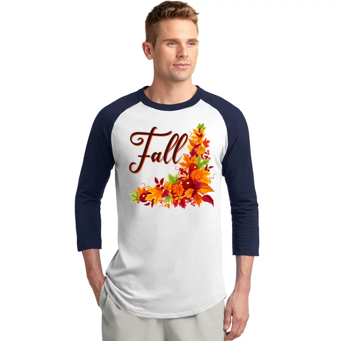 Autumn Fall Leaves Corner Design Baseball Sleeve Shirt