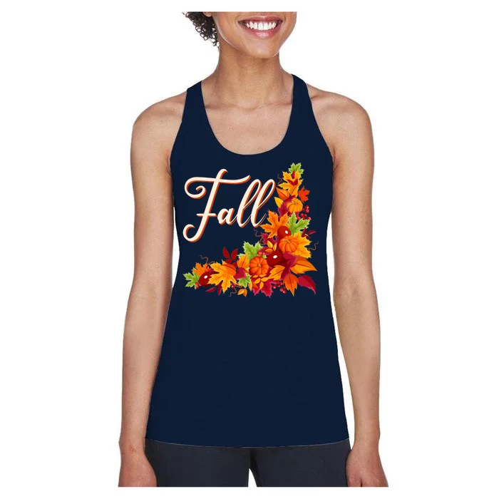 Autumn Fall Leaves Corner Design Women's Racerback Tank