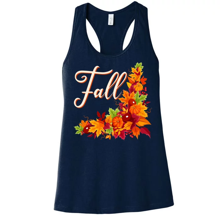 Autumn Fall Leaves Corner Design Women's Racerback Tank