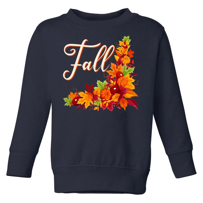 Autumn Fall Leaves Corner Design Toddler Sweatshirt