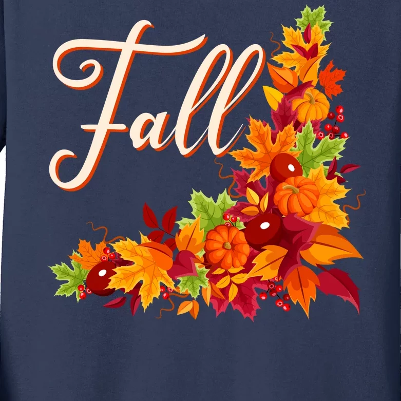 Autumn Fall Leaves Corner Design Kids Long Sleeve Shirt