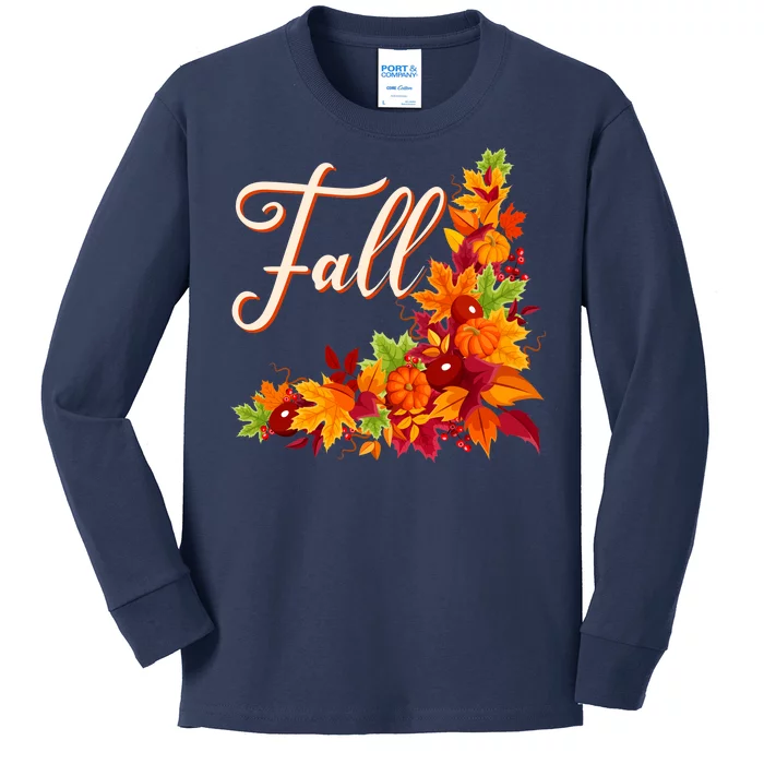 Autumn Fall Leaves Corner Design Kids Long Sleeve Shirt