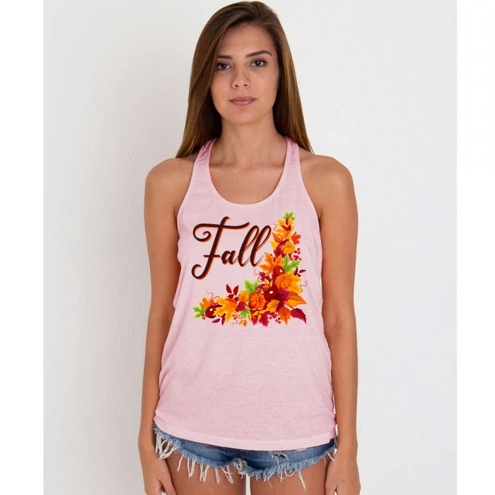 Autumn Fall Leaves Corner Design Women's Knotted Racerback Tank