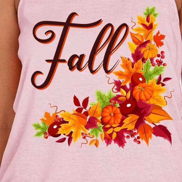 Autumn Fall Leaves Corner Design Women's Knotted Racerback Tank