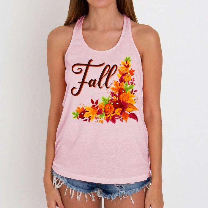 Autumn Fall Leaves Corner Design Women's Knotted Racerback Tank