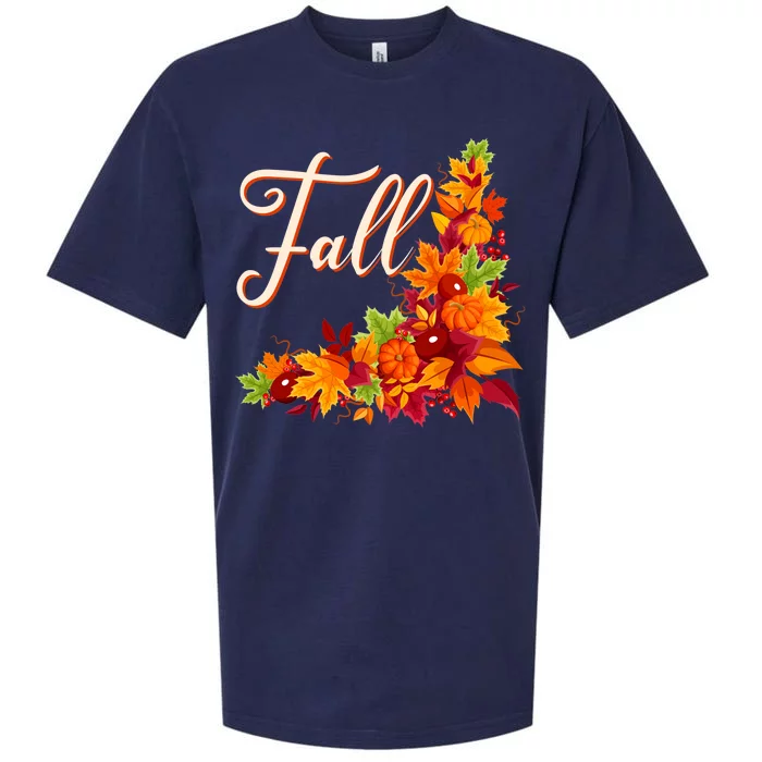 Autumn Fall Leaves Corner Design Sueded Cloud Jersey T-Shirt