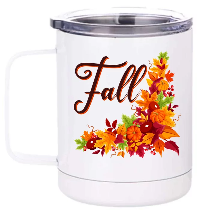 Autumn Fall Leaves Corner Design Front & Back 12oz Stainless Steel Tumbler Cup