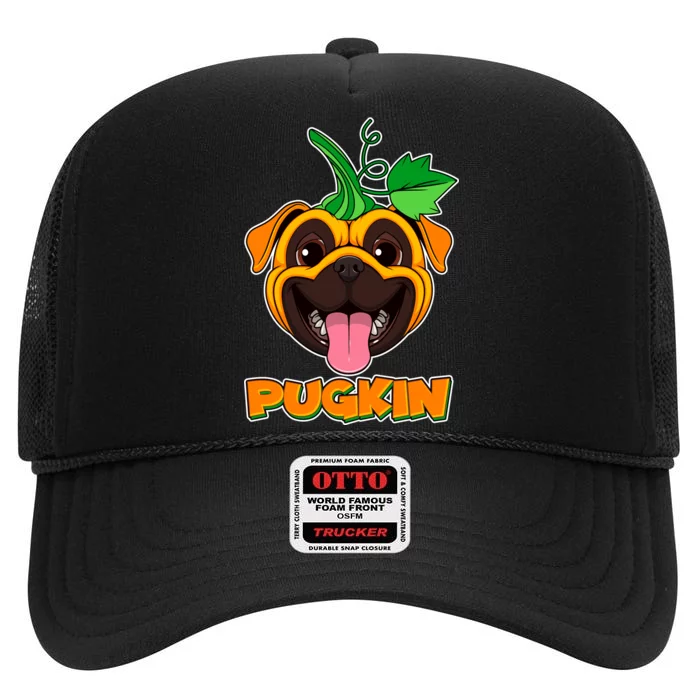 Autumn Halloween Pugkin High Crown Mesh Trucker Hat