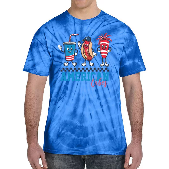 American Vibes 4th Of July Red White And Blue Hot Dog Lover Funny Gift Tie-Dye T-Shirt